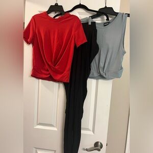Kids/Teen Dance Bundle Red and Grey Short/Crop Dance Shirts & Black Dance Pants